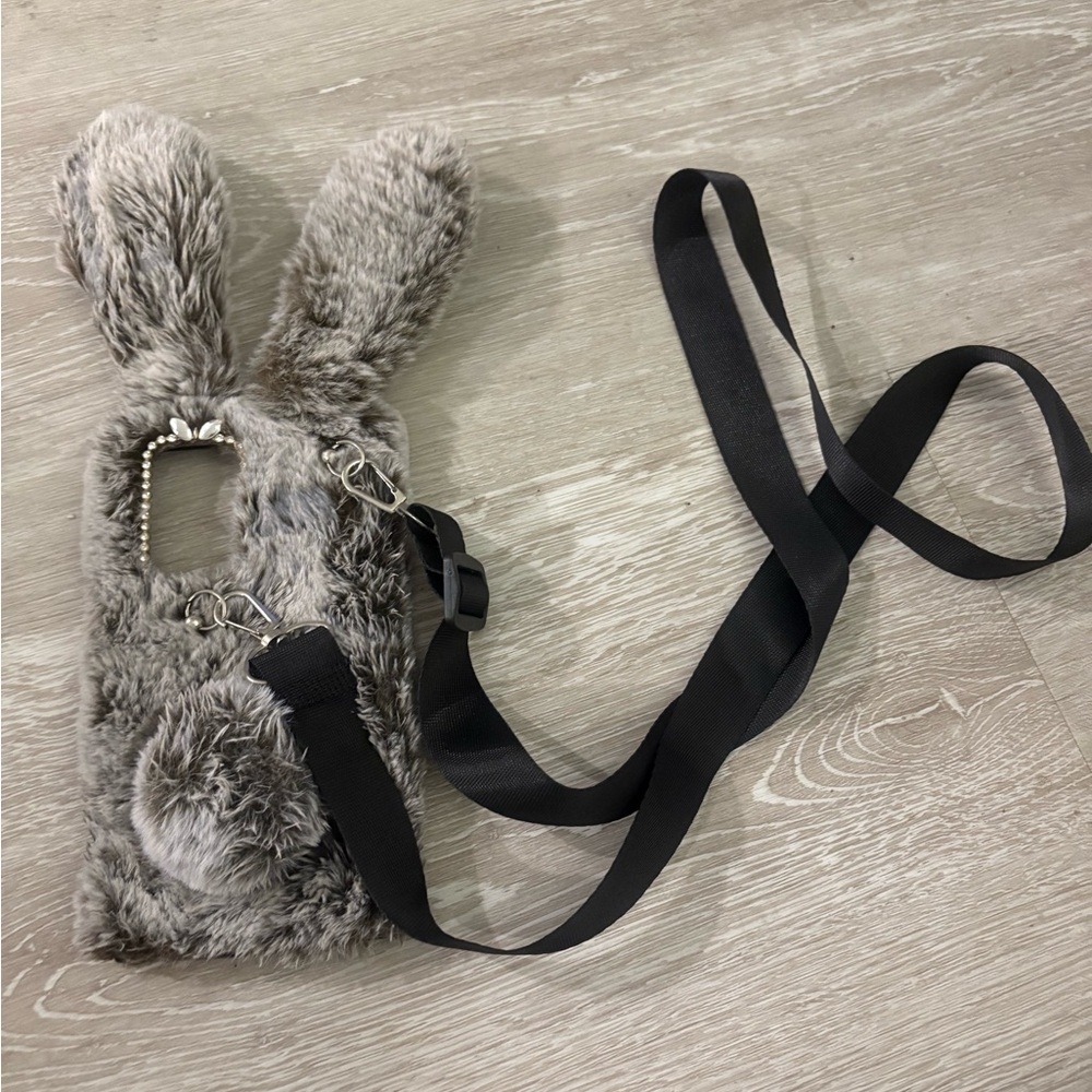 Gray and Black Plush Bunny Ear Phone Case